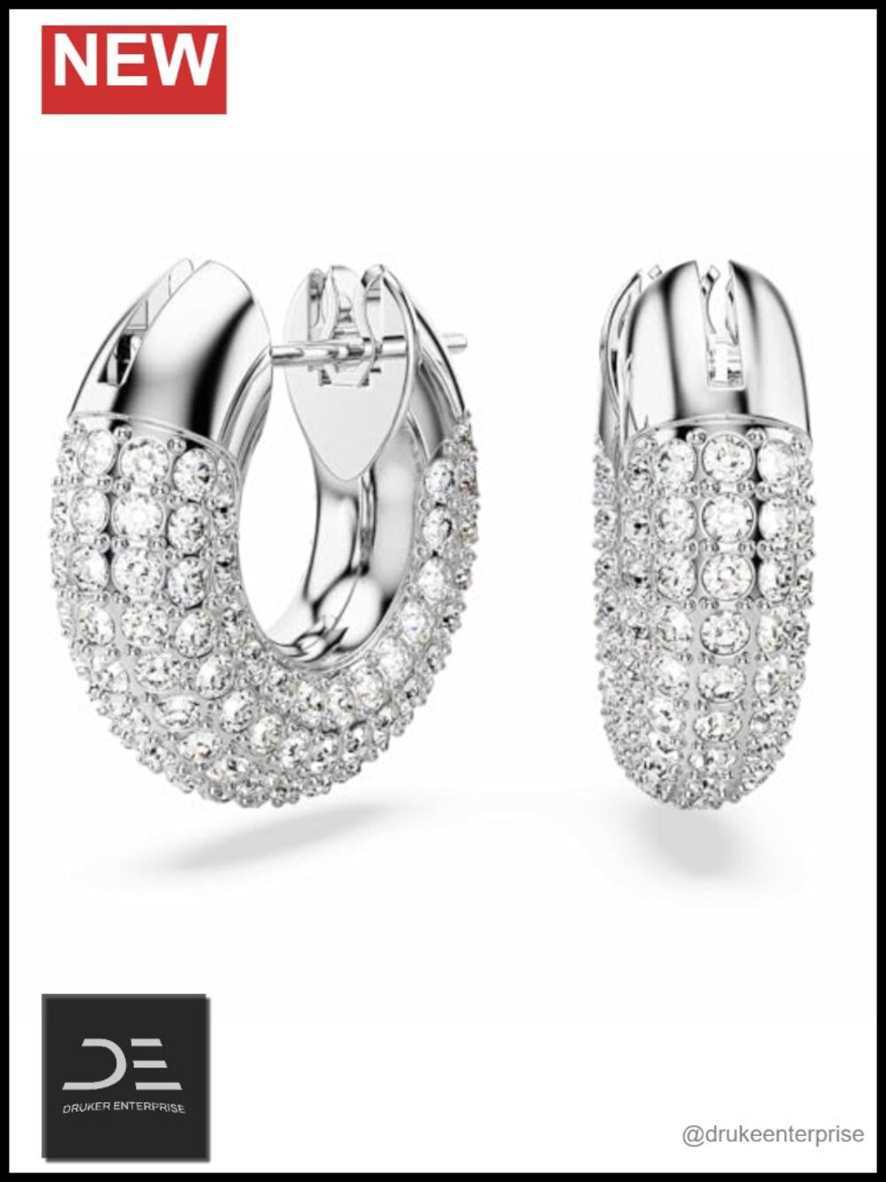 Crystal Pave Hoop Earrings Rhodium Finish Women's Jewelry